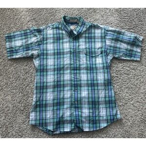 Vintage Fox Collection Shirt Medium‎ Green Plaid Short Sleeve Button Down